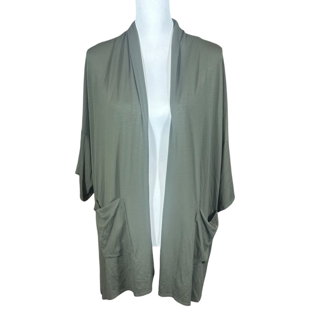 Eileen Fisher Cardigan Women's 1X Olive Green Viscose Jersey Open Front Draped